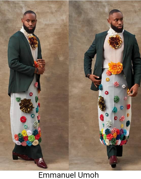 See as BBNaija's Emmanuel Umoh's look to the AMVCA don make many people to dey talk:
