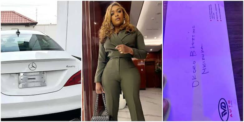 Blessing CEO don show off new Mercedes Benz as she dey celebrate 34th birthday: